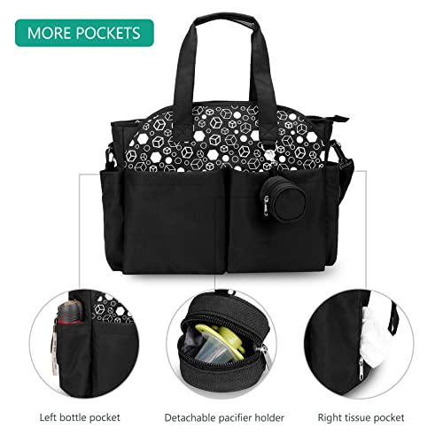 SONARIN Bolsa de Pañales para Bebés,Bolsa de Viaje para Pañales Materna Messenger Bolsos Bandolera Multifunción con Bolsa de Chupete Gran Capacidad para Todos los Accesorios para Bebés(Negro)