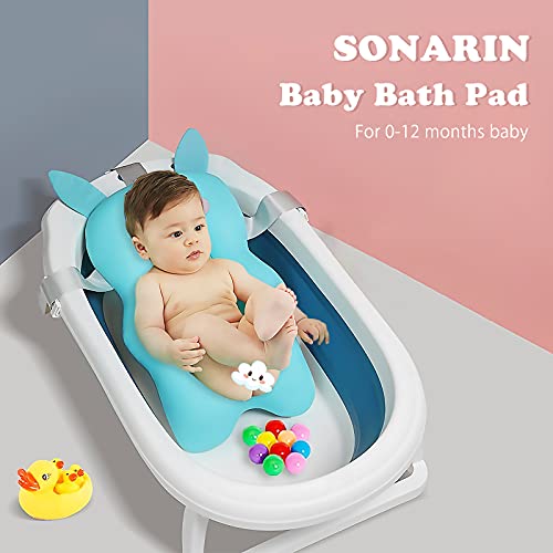 SONARIN Cojín de Baño para Bebé,Alfombrilla de Baño para Bebé Recién Almohadilla de Soporte Antideslizante Transpirable para Bañera Infantil Alfombra para Bañera Asiento de Cojín de Ducha(Azul)