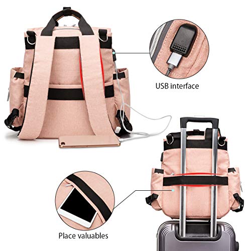 SONARIN Elegante impermeable Mochilas para Pañales con cambiador, bolsa para biberón, correa para cochecito,Interfaz USB,Gran Capacidad(Rosado)