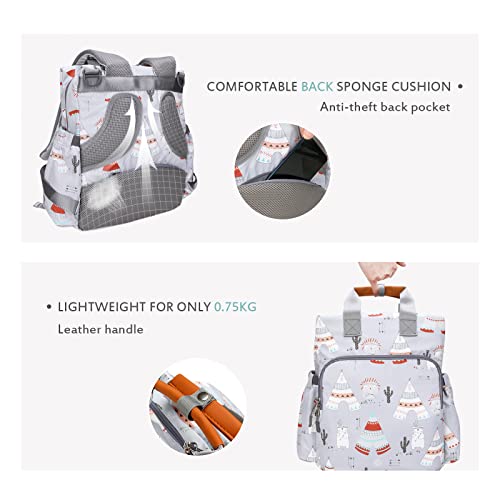 SONARIN Multifunción Mochila de Pañales para Bebé,Bolsa de Pañales Bolsa para Pañales de Viaje Gran Capacidad Impermeable Ligero con Cambiador y Ganchos Carrito Bebé para Mamá y Papá(Gris Claro)