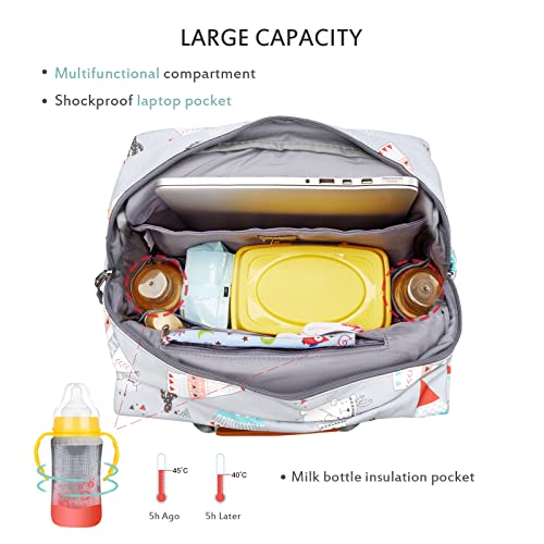 SONARIN Multifunción Mochila de Pañales para Bebé,Bolsa de Pañales Bolsa para Pañales de Viaje Gran Capacidad Impermeable Ligero con Cambiador y Ganchos Carrito Bebé para Mamá y Papá(Gris Claro)