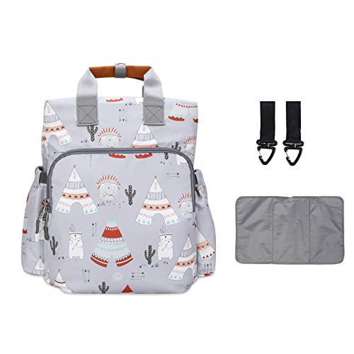 SONARIN Multifunción Mochila de Pañales para Bebé,Bolsa de Pañales Bolsa para Pañales de Viaje Gran Capacidad Impermeable Ligero con Cambiador y Ganchos Carrito Bebé para Mamá y Papá(Gris Claro)