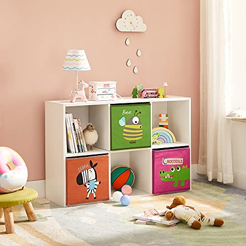 SONGMICS Caja organizadora Tela, Caja almacenaje Infantil, Juego de 3, Organizadora Juguete, Plegables con Asas, para habitación de niños, 30 x 30 x 30 cm, Tema Animal, Marrón, Verde y Rosa RFB702Y03