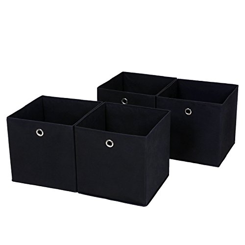 SONGMICS - Organizadores Plegables en Forma de Caja, 4 Unidades, con Agujeros para Dedos, 30 x 30 x 30 cm, Color Negro RFB02H-2