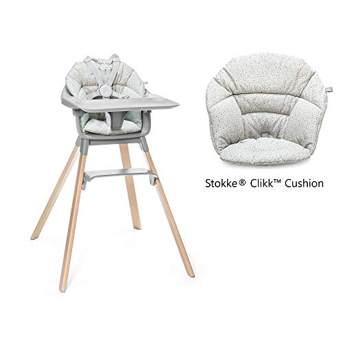 STOKKE® Clikk™ - Trona de madera con arnés y bandeja │ Silla de bebé para comer con asiento y reposapiés ajustables │ Portátil │ color: Cloud Grey