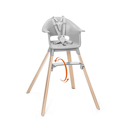 STOKKE® Clikk™ - Trona de madera con arnés y bandeja │ Silla de bebé para comer con asiento y reposapiés ajustables │ Portátil │ color: Cloud Grey