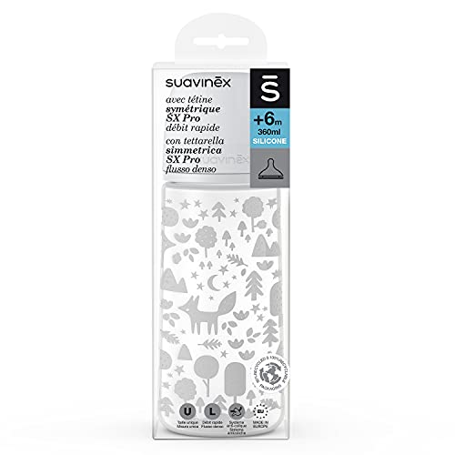 SUAVINEX 307090, Biberón de tetina simétrico Sx Pro L Fox (360 ml), color gris