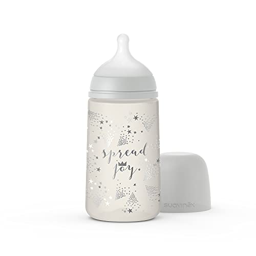 Suavinex, Pack Recién Nacido Sx Pro 0-6 Meses. Contiene: Biberón Anticólico de 270 ml Flujo Medio + Chupete Tétina Fisiológica Sx Pro en Silicona + Cadena Sujeta Chupete. 3 Productos. Spread Joy Gris