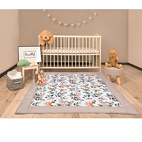 SWADDYL ® Manta de bebe para arroparlo y para gatear I alfombra de bebe para jugar, Parque bebe (100x100) Animales del Bosque