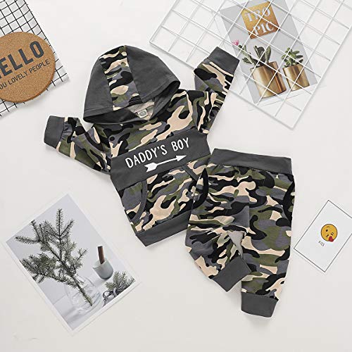 Tabpole Conjunto de pantalones de manga larga con capucha y pantalones de camuflaje para bebés recién nacidos, camouflage, 1 mes