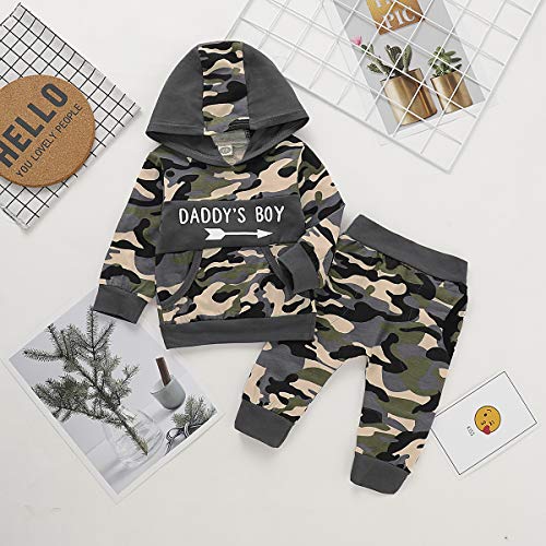 Tabpole Conjunto de pantalones de manga larga con capucha y pantalones de camuflaje para bebés recién nacidos, camouflage, 1 mes