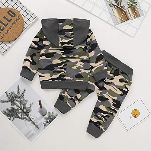 Tabpole Conjunto de pantalones de manga larga con capucha y pantalones de camuflaje para bebés recién nacidos, camouflage, 1 mes