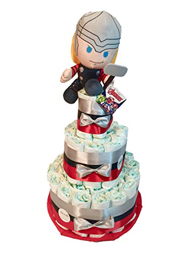 Tarta de pañales DODOT The Avengers Thor (Talla 2 (3-6 kg)) by MomentosGourmet Añade tu dedicatoria personalizada. Regalo para bebé muy práctico. Cesta Canastilla recién nacido. Diaper Cake