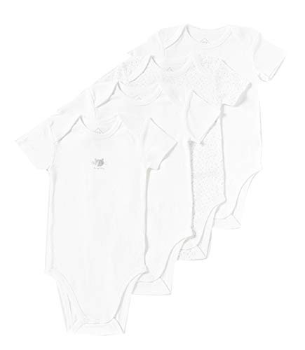 TEX - Pack 4 Bodys Unisex Manga Corta, Blanco Neutro, 9 meses