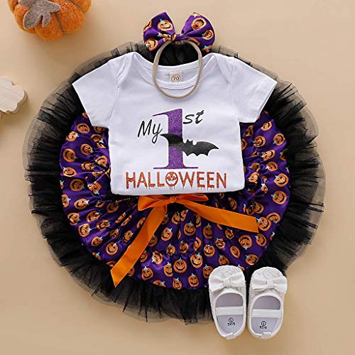 TKLLOVE Decoración de Halloween para niños, 2019 nuevos niños bebé niñas Halloween carta mameluco estampado calabaza falda diadema trajes | Body de bebé niños