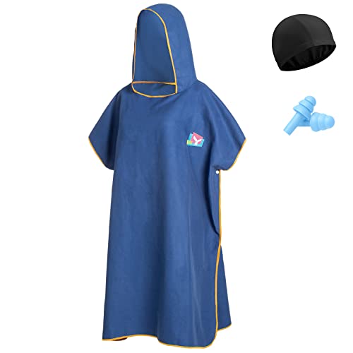 Toalla cambiadora con capucha, toalla de playa, natación, surf, poncho para adultos, de secado rápido, ligera, de microfibra, para natación, surf, baño, buceo, deportes acuáticos, viajes (azul)