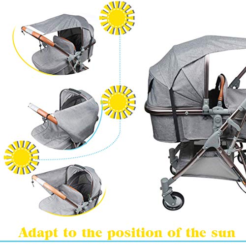 Toldo Silla De Paseo, Parasol Cochecito Bebe, Toldo Cochecitos, Toldo silla paseo, Toldo Protección Solar Universal, para Cochecitos Capazos ajustable Protección Solar UV 50+, Gris