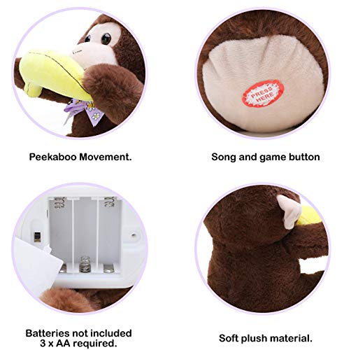 TOYLAND® Peluche de Mono Peekaboo de 30 cm, Juguete de Canto Animado de Doble función con Orejas en Movimiento, Desarrollo