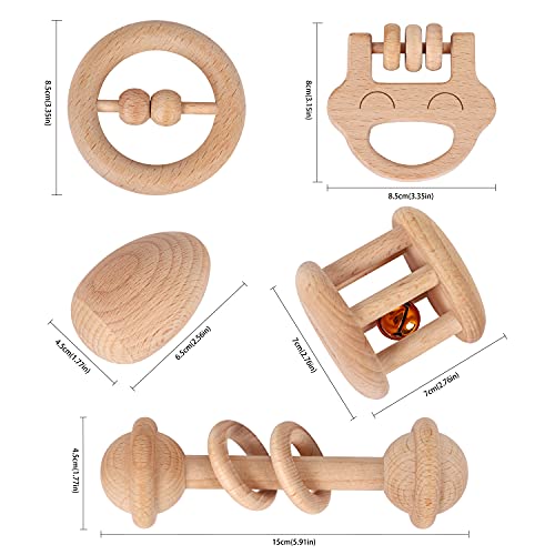 Toys of Wood Oxford Sonajeros de Madera Maracas Juguetes - orgánicos Que agarran la dentición Cuerda Musicales - Desarrollo sensorial del Cerebro - Regalo de Nacimiento niños niñas bebés 6 Meses