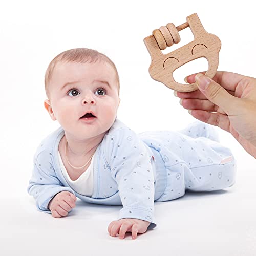 Toys of Wood Oxford Sonajeros de Madera Maracas Juguetes - orgánicos Que agarran la dentición Cuerda Musicales - Desarrollo sensorial del Cerebro - Regalo de Nacimiento niños niñas bebés 6 Meses