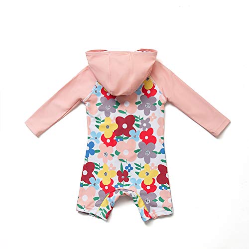 Traje de baño de una Pieza con protección Solar UPF 50+ con Capucha y protección Solar (Rosado, 18-24 Months)