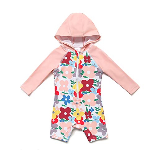 Traje de baño de una Pieza con protección Solar UPF 50+ con Capucha y protección Solar (Rosado, 18-24 Months)