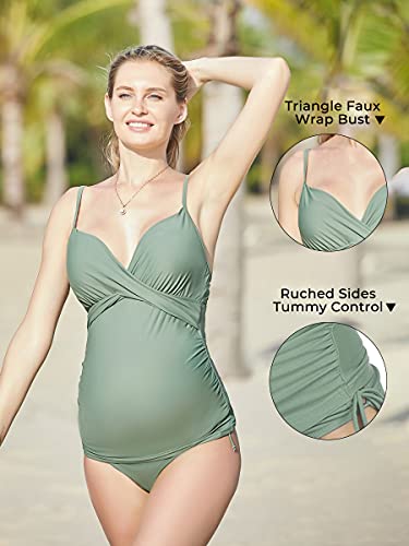 Traje de Baño Mujer Maternidad Premamá Tankini de Dos Piezas Verde M