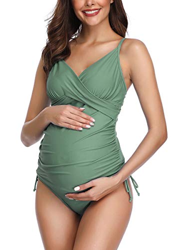 Traje de Baño Mujer Maternidad Premamá Tankini de Dos Piezas Verde M