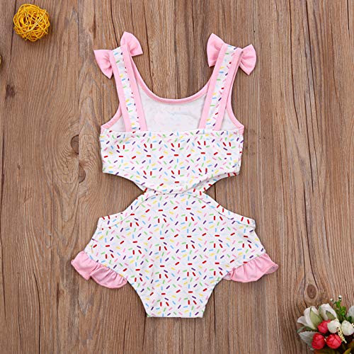 Traje de Baño para Niña con Estampado de Helado Bañador Completo de Cuello Redondo sin Mangas Ropa de Natación Ropa de Playa para Bebé Niña (Blanco, 6-12 Meses)