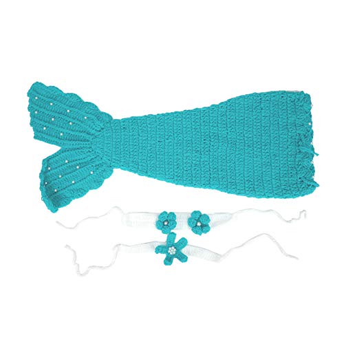 Traje de Ganchillo Tejido de Sirena, Bebé Recién Nacido, Niña/Niño, Saco de Dormir de Sirena de Lana, Ropa para Muñecas, Accesorios para Fotos de Bebés de 0 a 6 Meses (Azul Claro)