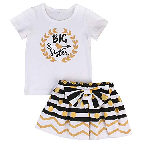 Trajes a Juego para niñas Sisters Romper/tee + Falda Plisada Conjunto de Ropa para Hermanos (Color : White, Size : Little 12-18M)