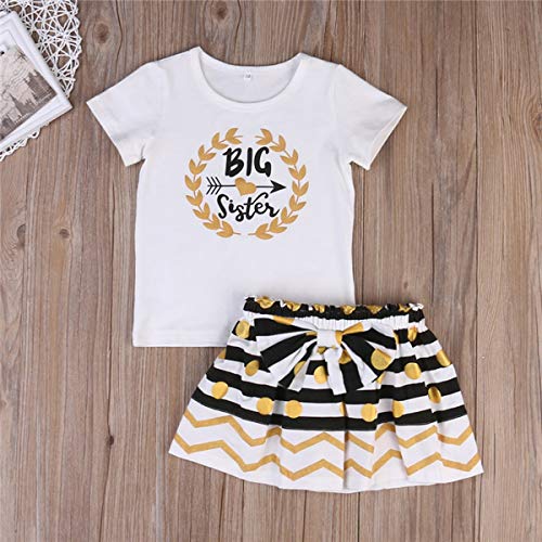 Trajes a Juego para niñas Sisters Romper/tee + Falda Plisada Conjunto de Ropa para Hermanos (Color : White, Size : Little 12-18M)