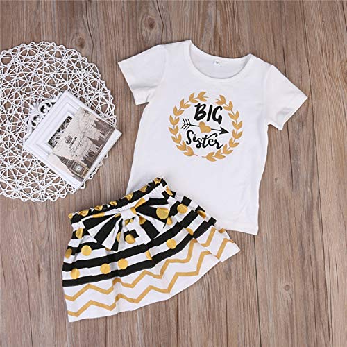 Trajes a Juego para niñas Sisters Romper/tee + Falda Plisada Conjunto de Ropa para Hermanos (Color : White, Size : Little 12-18M)