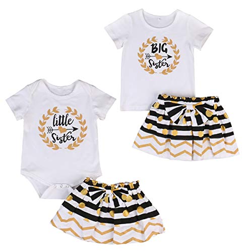 Trajes a Juego para niñas Sisters Romper/tee + Falda Plisada Conjunto de Ropa para Hermanos (Color : White, Size : Little 12-18M)