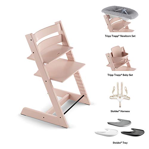 TRIPP TRAPP® Silla evolutiva de madera | Silla de altura regulable perfecta para bebés, niños y adultos | Tipo de madera: Beech | Colour: Serene Pink