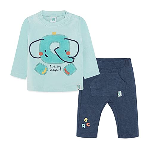 Tuc Tuc Camiseta TUNDOSADA Elefante Y PANTALÓN Felpa NIÑO Azul Alphabet FW21, 0-1M Bebé-Niños