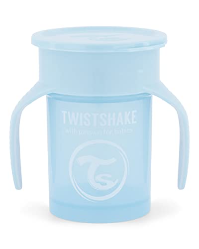 Twistshake 360 Cup Vaso Antiderrames Entrenamiento con Asas Bébé 230 ml, Borde a Prueba de Derrames de 360°, Ergonómicas Vasos con Boquilla, Taza de Aprendizaje, Sin BPA, 6+ Meses, Azul Pastel