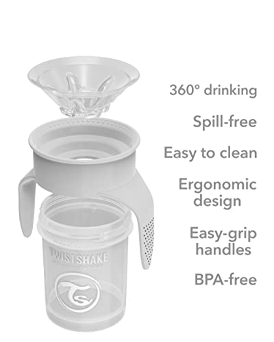 Twistshake 360 Cup Vaso Antiderrames Entrenamiento con Asas Bébé 230 ml, Borde a Prueba de Derrames de 360°, Ergonómicas Vasos con Boquilla, Taza de Aprendizaje, Sin BPA, 6+ Meses, Gris Pastel