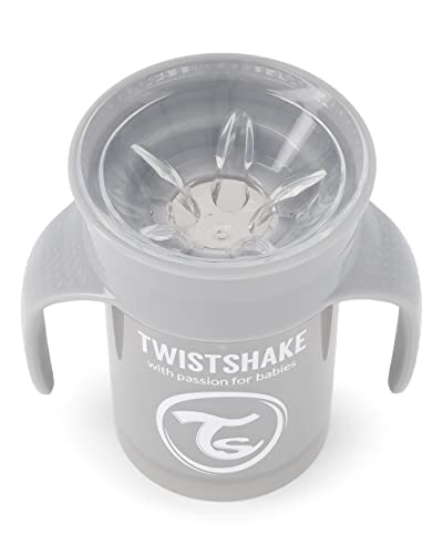 Twistshake 360 Cup Vaso Antiderrames Entrenamiento con Asas Bébé 230 ml, Borde a Prueba de Derrames de 360°, Ergonómicas Vasos con Boquilla, Taza de Aprendizaje, Sin BPA, 6+ Meses, Gris Pastel