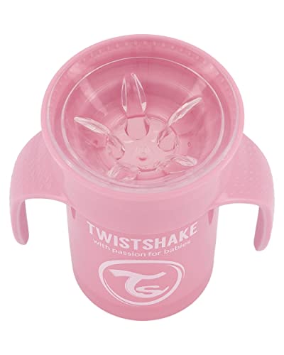 Twistshake 360 Cup Vaso Antiderrames Entrenamiento con Asas Bébé 230 ml, Borde a Prueba de Derrames de 360°, Ergonómicas Vasos con Boquilla, Taza de Aprendizaje, Sin BPA, 6+ Meses, Rosa Pastel