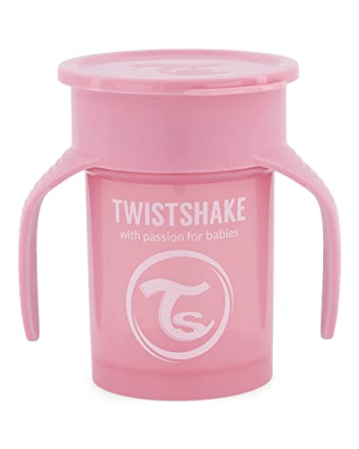 Twistshake 360 Cup Vaso Antiderrames Entrenamiento con Asas Bébé 230 ml, Borde a Prueba de Derrames de 360°, Ergonómicas Vasos con Boquilla, Taza de Aprendizaje, Sin BPA, 6+ Meses, Rosa Pastel