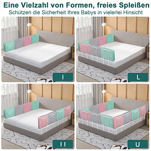 UISEBRT Barrera protectora de cama para niños, 60 cm, 5 agujeros, altura regulable, protección anticaídas, barrera para cama infantil para cama familiar y cama infantil (60 cm, lino gris)