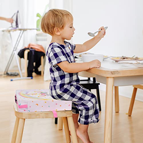 Unicornio Elevador de asiento infantil - Pequeños para Mesa de Comedor para Niños Bebé Portátil Cojín Alzador de Asiento con Correa Ajustable32*32*8cm