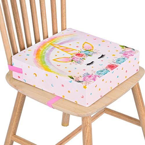 Unicornio Elevador de asiento infantil - Pequeños para Mesa de Comedor para Niños Bebé Portátil Cojín Alzador de Asiento con Correa Ajustable32*32*8cm