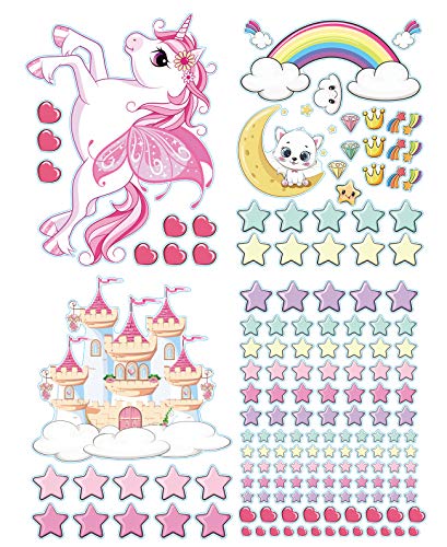 Unicornio Pegatinas Pared Decorativas Dormitorio Infantiles, Pegatina Pared Luminosas Estrellas Fluorescentes Techo Decoración Niña