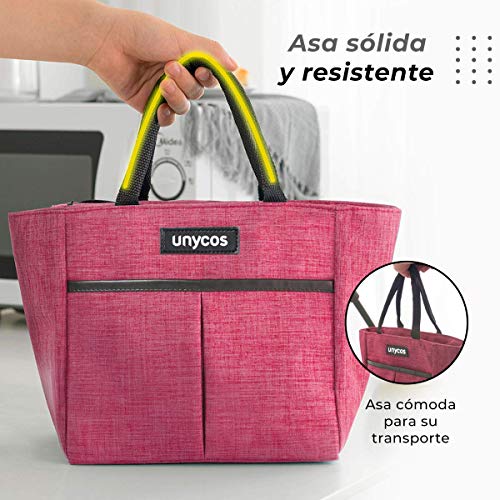 unycos - Bolsa Térmica Porta Alimentos - Bolsa Térmica para Comida - Bolsa de Almuerzo Térmica Impermeable - Polifuncional | Ligera - Portátil - Isotérmica (#01 Rosa)