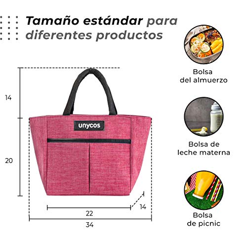 unycos - Bolsa Térmica Porta Alimentos - Bolsa Térmica para Comida - Bolsa de Almuerzo Térmica Impermeable - Polifuncional | Ligera - Portátil - Isotérmica (#01 Rosa)