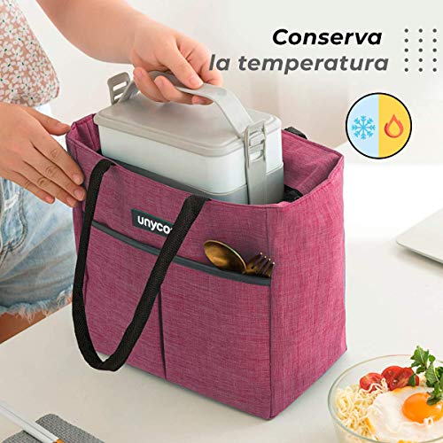 unycos - Bolsa Térmica Porta Alimentos - Bolsa Térmica para Comida - Bolsa de Almuerzo Térmica Impermeable - Polifuncional | Ligera - Portátil - Isotérmica (#01 Rosa)