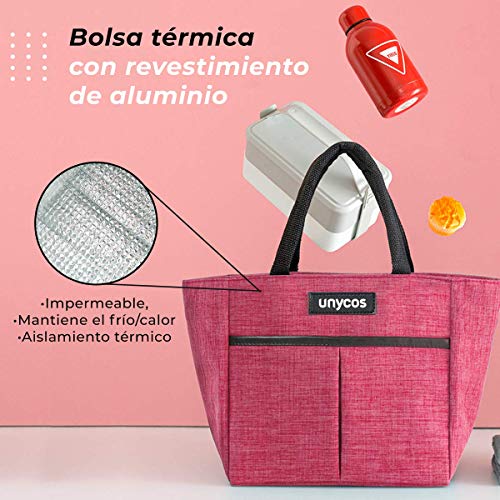 unycos - Bolsa Térmica Porta Alimentos - Bolsa Térmica para Comida - Bolsa de Almuerzo Térmica Impermeable - Polifuncional | Ligera - Portátil - Isotérmica (#01 Rosa)