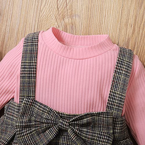 Vestido de suéter de punto acanalado de manga larga para niñas bebés Vestido de tutú con volantes a cuadros Vestido de una pieza Otoño Invierno ropa rosa 2-3 años